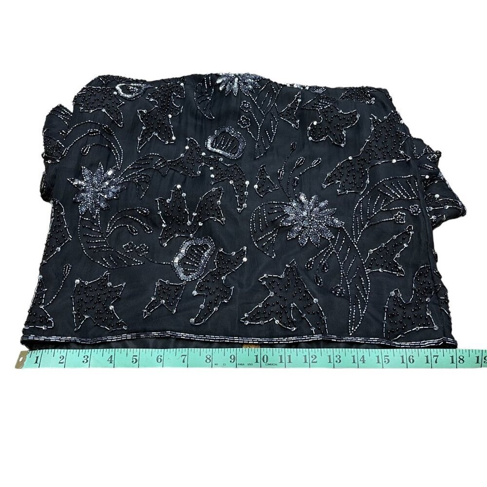 Robert Anthony Black Silver Sequined Beaded Short Sleeve Lined Silk Dress Size 8 - Picture 13 of 14